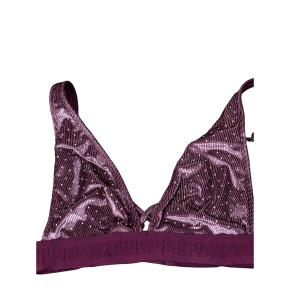 PINK Victoria's Secret Velvet Plum Sequin Bralette Size S Sexy Glam Sparkle - Picture 4 of 9